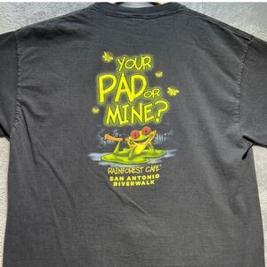 Vintage Rainforest Cafe San Antonio Your Pad Mine Frog Shirt XL Boxy Black Fade